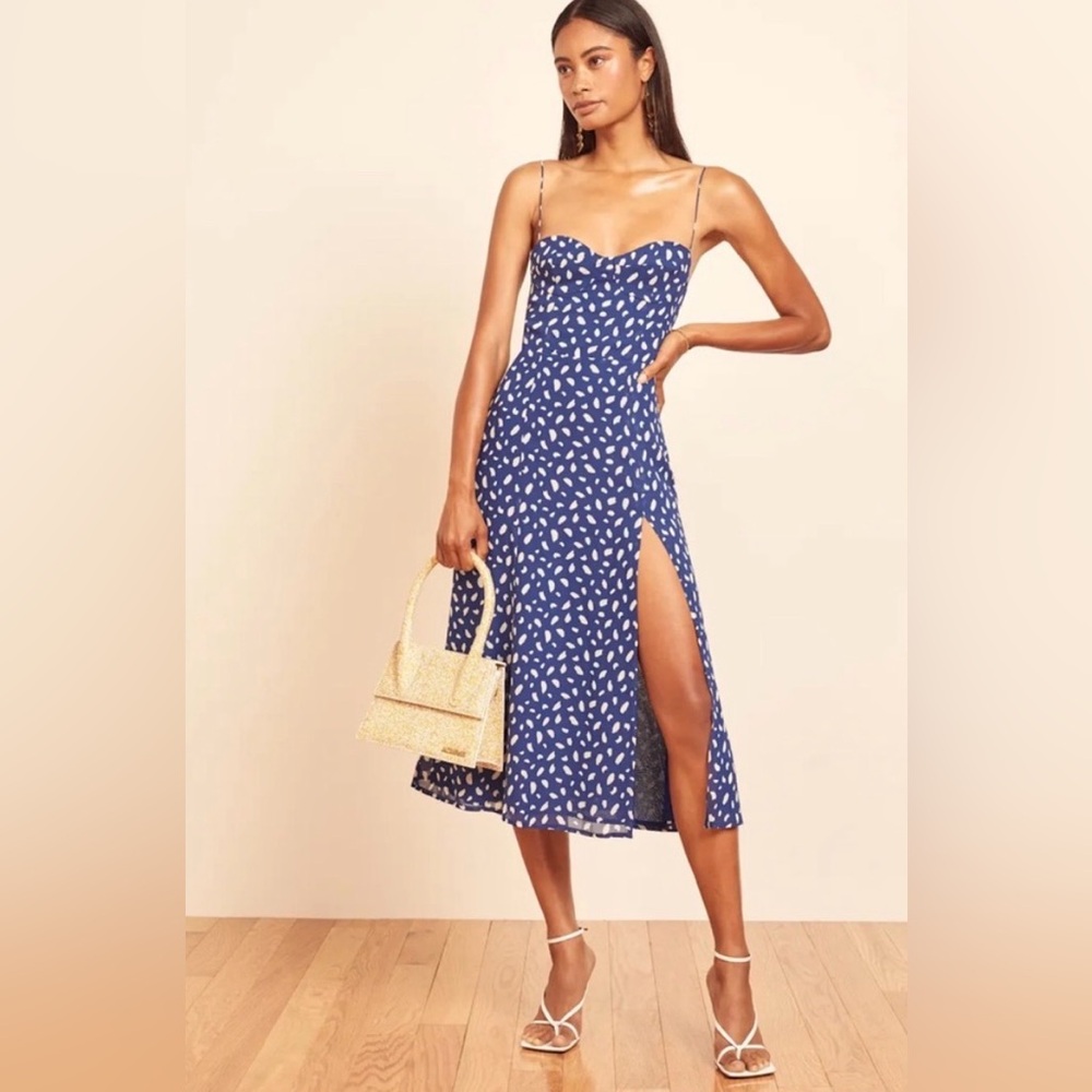 Reformation Juliette Dress Moray Print Blue and White Sz 6